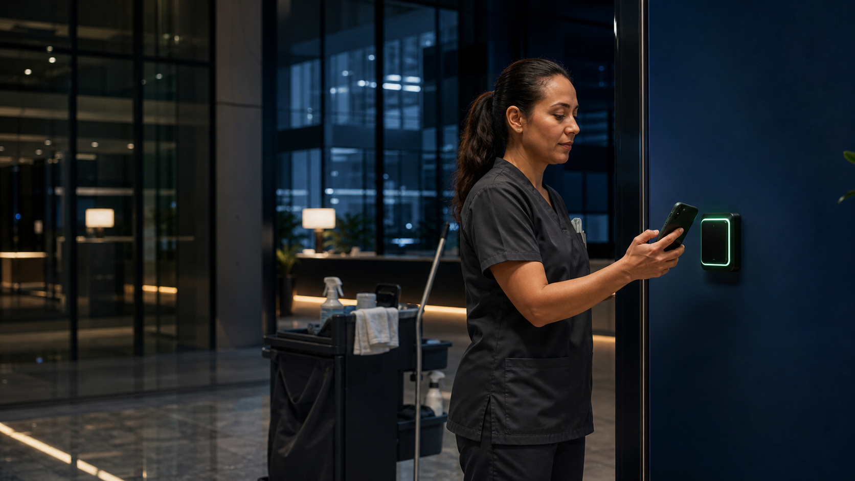 ClearShift facility-service worker checking into a customer site