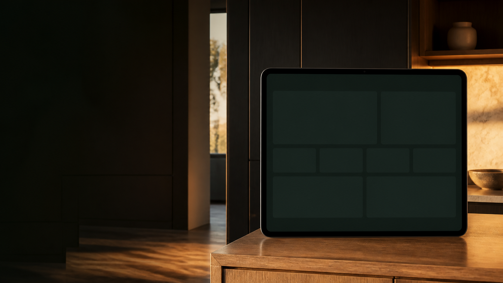 North Field project tablet in a completed custom interior